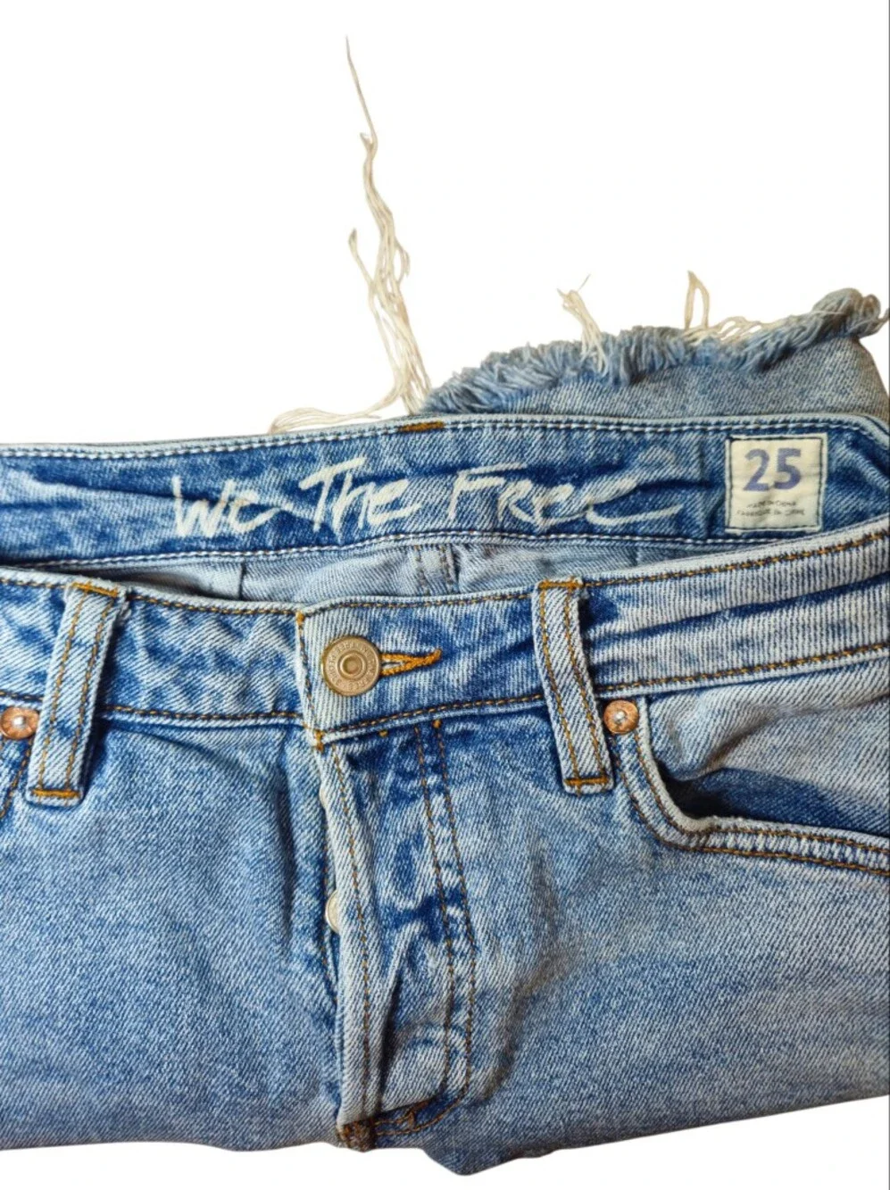 We The Free Free People Distressed Long Denim Cutoff Shorts Size 25